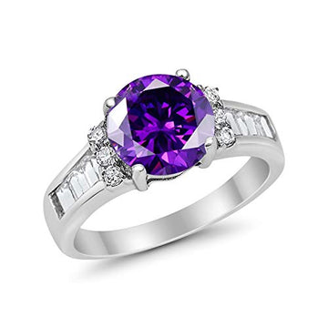 Engagement Baguette Stone Ring Simulated Amethyst CZ 925 Sterling Silver